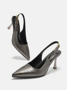 秋冬女士尖头高跟鞋，带绑带和后跟带，通勤风格，优雅，猫跟，派对鞋 - 銅色 - 查看 12