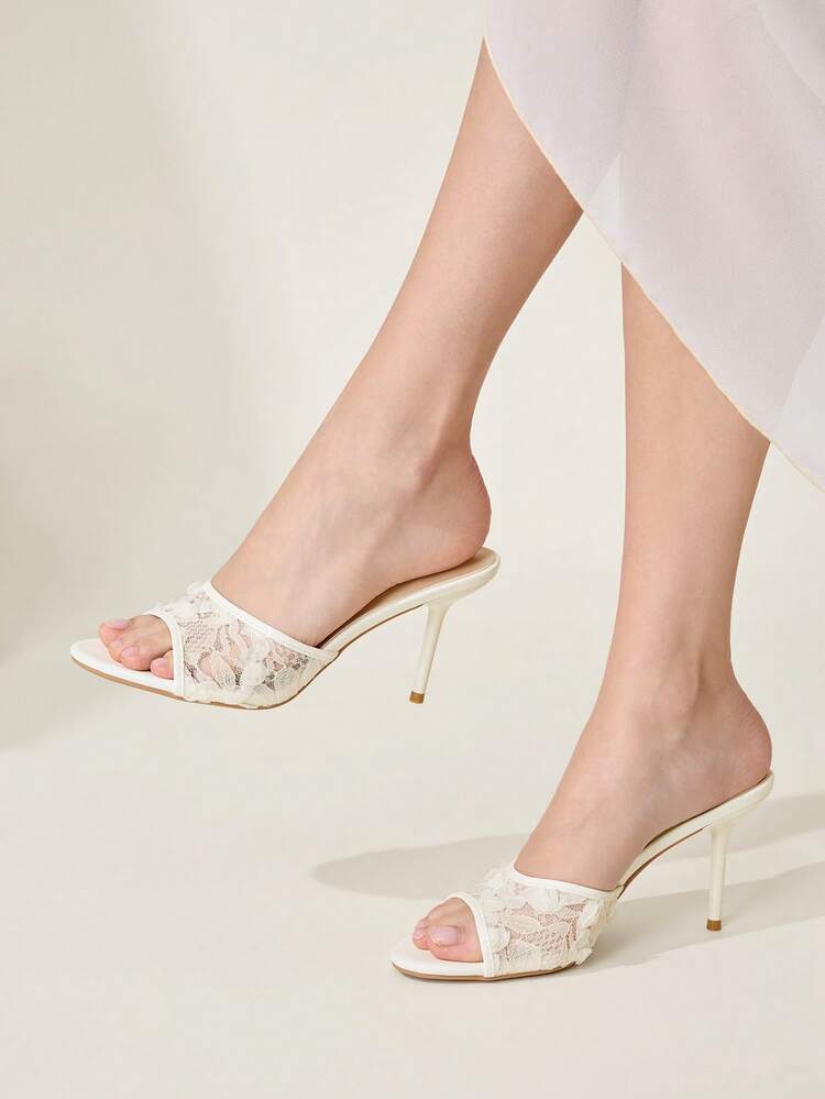 CUCCOO CHICEST Women Shoes Summer Summer Lace Rose Ornament Open-Toed Stiletto 8.5cm Solid Color Women's High Heel Sandals Elegance Daily Dating Party Wedding Shoes Summer Shoes Bride Shoes