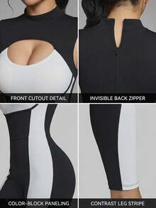 Innovista Ropa de baile sin mangas con contraste de color y calado para mujer - Blanco y Negro - Ver 10