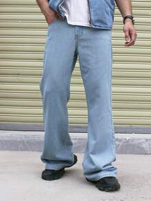 RivetRise 男士提花直筒喇叭牛仔裤 - 淺色水洗藍 - 查看 6