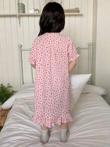 DAZY 少女樱桃印花纽扣褶皱休闲睡裙 - 粉色 - 查看 2