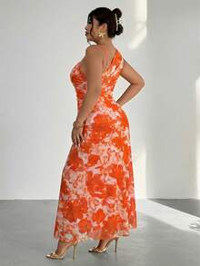 Firerie Đầm nữ cỡ lớn thanh lịch, tối giản, thời trang cơ bản, phù hợp cho công sở, đi làm, lễ hội âm nhạc, kỳ nghỉ biển, đầm ôm sát không tay cổ lệch xếp ly xuyên thấu. - trái cam - Xem 3