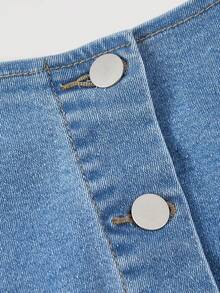 女士时尚休闲百搭修身牛仔连衣裙 - 淺色水洗藍 - 查看 4