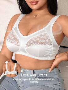 Sujetador inalámbrico de encaje y parches para mujer de talla grande - Blanco - Ver 4
