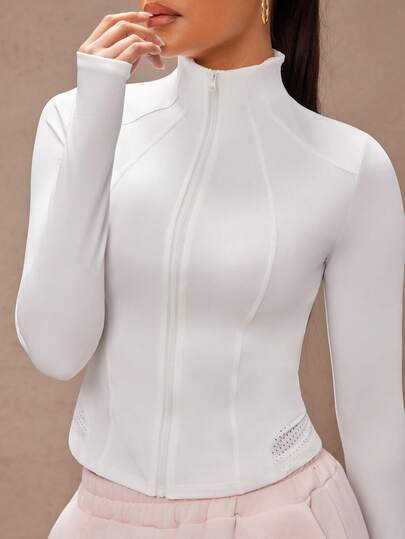 Lumalex Zip-Up Sporty Jacket, Plain Color Minimalist Casual Everyday Wear