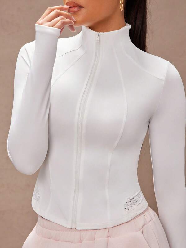 Lumalex Zip-Up Sporty Jacket, Plain Color Minimalist Casual Everyday Wear