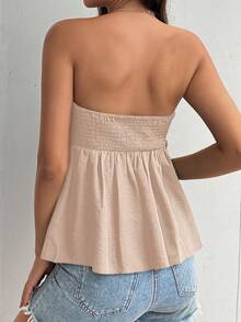 SHEIN Maternity Solid Color Frill Trim Front Tie Camisole Top - Apricot - View 2