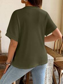 SHEIN Solid Color Round Neck Short Sleeve Casual Maternity Top - Army Green - View 2