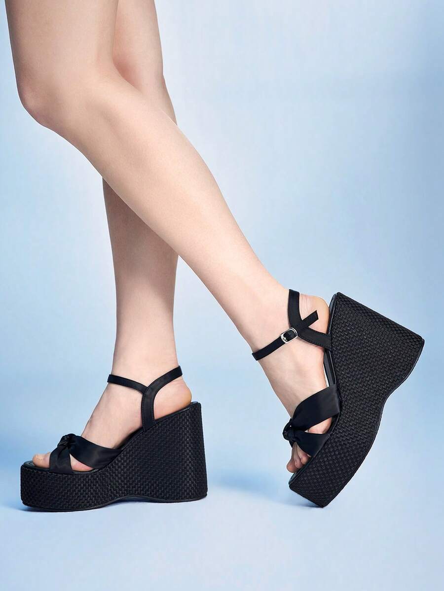 Sugerpunk Women's Thick Sole Sandals, Open Toe Platform Wedge Heels, Fashion Shoes - Black - View 1