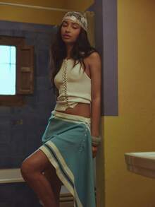 MUSERA Longline Stitch Front Detail Racer Top Spring Summer Cosy Cute Daily Girly Vacation Sunlight Social - Multicolor - View 1