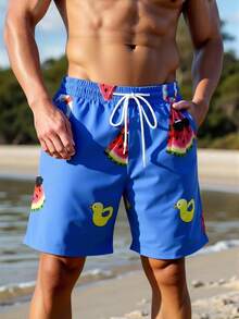 Manfinity Swimmode Men's Casual Watermelon Print Beach Shorts - Blue - View 3