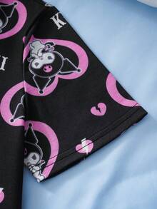 HELLO KITTY AND FRIENDS | SHEIN Bộ đồ ngủ ngắn tay và quần short họa tiết hoạt hình dành cho bé gái tuổi teen - màu đen - Xem 8