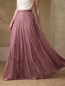 MOTF PREMIUM WOMEN'S PLEATED FLARED FLOWY SKIRT - Purple - View 5