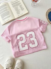 Bubblio 女婴时尚运动街头风粉白#23图案宽松休闲T恤 - 粉色 - 查看 6