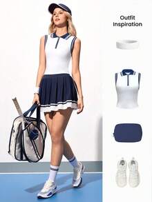 Gameset SHEIN Sport 女士休闲无袖撞色运动Polo衫，夏季 - 彩色 - 查看 5