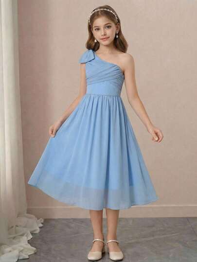 Pitira Tween Girls Elegant Luxury Cute Square Neck Chiffon Party Dress, Suitable For Attending Balls, Weddings, Parties And Events
