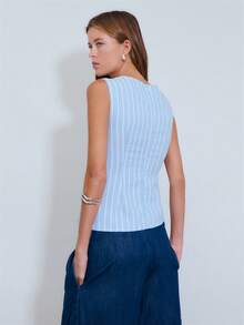 Nöista Sleeveless Blouse In Stripe Woven Fabric. - Blue - View 2