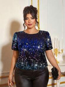 Cravure Plus Size Fashionable Gradient Sequin Shirt, Summer - Multicolor - View 6
