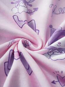 HELLO KITTY AND FRIENDS | SHEIN 少女卡通印花荷叶边短袖上衣和裤子睡衣套装 - 淺粉色 - 查看 6