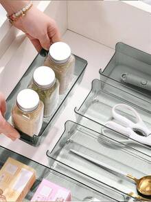 SHEIN Drawer Desktop Cosmetics Storage Box, 2PCS/6PCS Combination Clear Plastic Drawer Organizer Set,Transparent Dresser Storage Box, Exquisite Storage Box,Desk Drawer Divider Organizers And Storage Bins For Makeup, Jewelry, Gadgets For Kitchen, Bedroom, Bathroom, Office Christmas For Holiday Gift Giving - transparent black - View 2