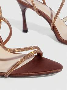 CUCCOO SZL 女士尖头水钻缠绕式绑带高跟凉鞋，性感迷人闪亮银色派对、活动、俱乐部、节日鞋履，圣诞节必备 - 咖啡 - 查看 6