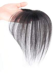 4x6CM Human Hair Topper With Bangs Invisible Swiss Net Hair Piece Straight Topper Increase Hair Volume Hairpiece Secure Clip For Women - Natural Black - View 3