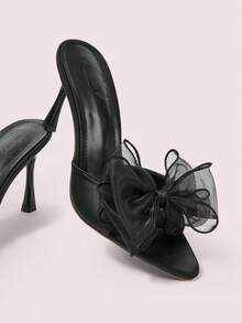CUCCOO DOLLMOD Giày sandal cao gót dự tiệc thanh lịch dành cho nữ, có nơ, thích hợp cho mùa xuân. - Màu đen - Xem 2