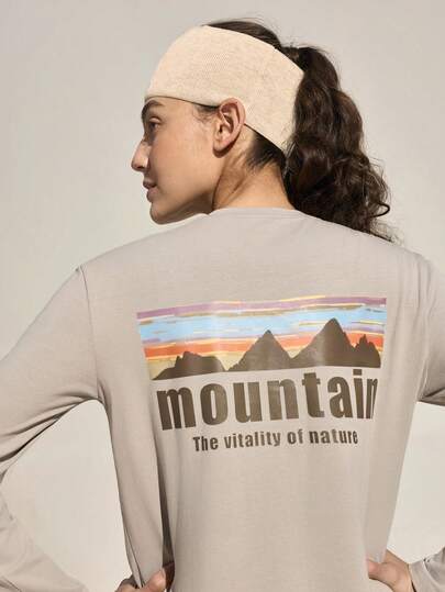 SHEIN In My Nature 女士圆领字母印花休闲百搭日常户外长袖T恤