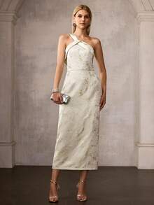 MOTF Soiréza VESTIDO ELEGANTE LARGO Y AJUSTADO DE SATÉN JACQUARD PARA MUJERES, ADECUADO PARA OCASIONES FORMALES - Multicolor - Ver 5