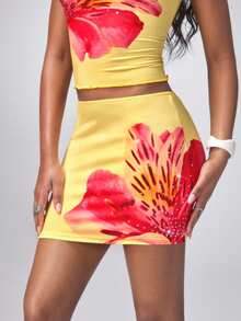 plantica Casual Sexy Urban Chic Minimalist Y2K Subculture Fashion Women's Printed Rhinestone Bodycon Mini Skirt, Suitable For Outings, Music Festivals, Daily, Vacation, Dates, Parties, New Year, Valentine's Day, Spring/Summer - Multicolor - View 1