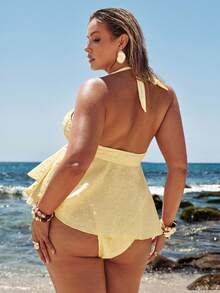 SHEIN BAE Plus Size Swimwear Women, Dopamine Gorgeous Bikini Two Pieces Set, Sexy Fashion Beach Holiday Slimming Summer Vacation - Yellow - View 2