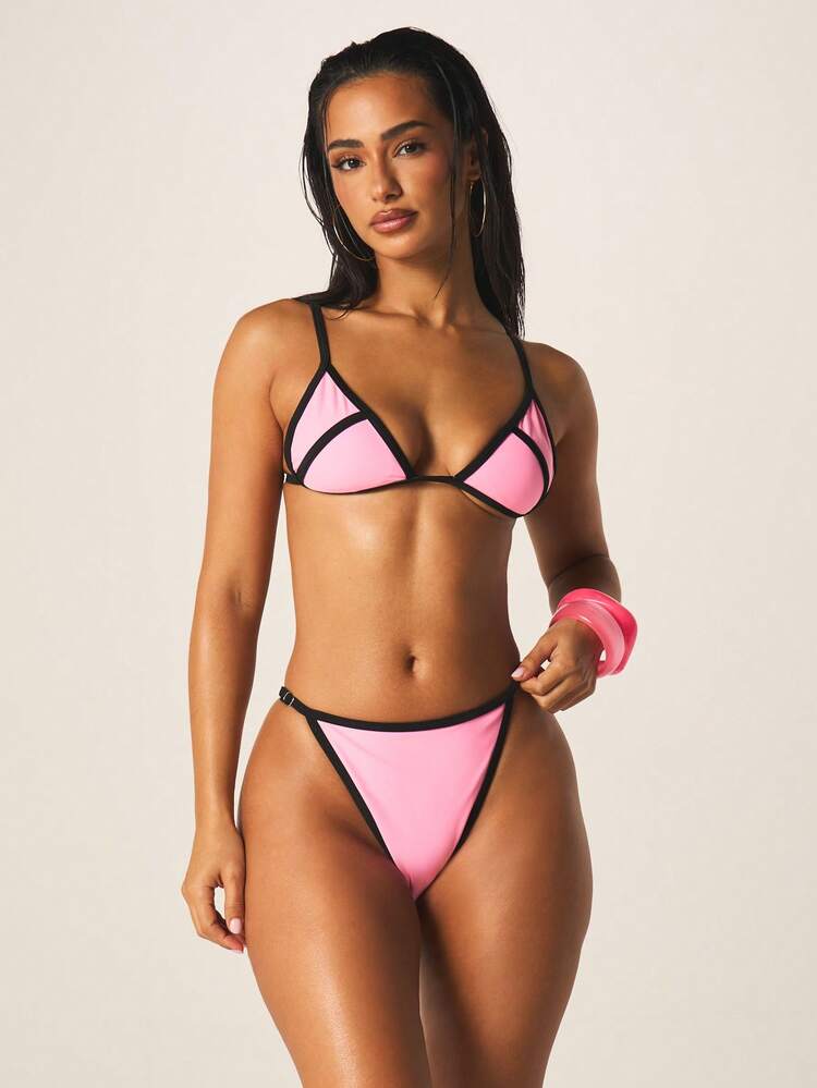 MISSGUIDED Triangle Bikini Set With Contrast Trim