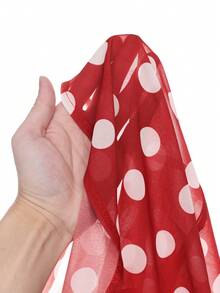 Qadelle Bộ đồ 2 món dành cho nữ mùa hè, gồm áo và chân váy ngắn bằng vải chiffon chấm bi đỏ trắng, cổ bèo bất đối xứng. - Đỏ - Xem 9