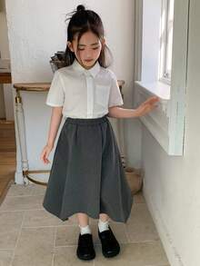 DAZY Young Girls Woven Plaid Asymmetric Skirt, Young Girl Fall Clothes - Dark Grey - View 2