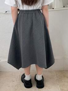 DAZY Young Girls Woven Plaid Asymmetric Skirt, Young Girl Fall Clothes - Dark Grey - View 7