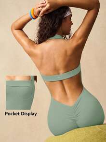 VARSIVA Women's Sexy Minimalist Solid Color Backless Halter Jumpsuit - Mint Green - View 9