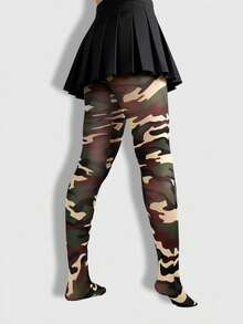 ROMWE Grunge Punk 1pc Women's Camouflage Pantyhose/Tights/Leggings - Army Green - View 3