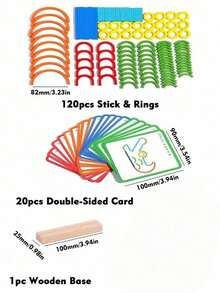 木质环形拼图积木创意学习蒙特梭利STEM玩具彩色积木设计房间装饰冬季节日礼物圣诞节新年派对礼品 - 彩色 - 查看 8