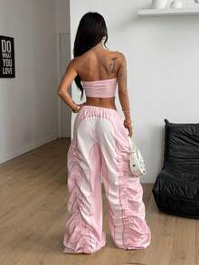 Coolane Conjunto de dos piezas de top tubo ajustado y pantalón ancho tipo jogger con estampado numérico, para mujer, de uso deportivo y casual de verano - Negro - Ver 2