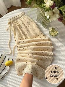 Muchica 大码女式波点抽绳腰休闲百搭阔腿裤，适合日常穿着 - 彩色 - 查看 10