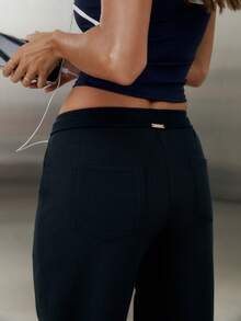 Aralina Leisurewear Active Women's Textured Waffle Fabric Low Rise Wide Leg Gym Workout Pant - Navy Blue - View 4