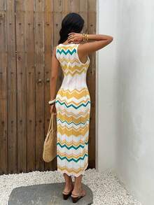 Selianne Spring/Summer Casual Vacation Style Round Neck Sleeveless Fitted Knit Tank Dress For Women - Multicolor - View 2