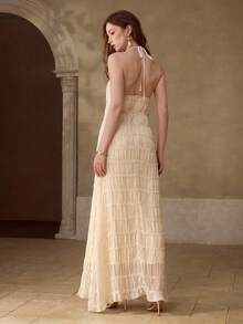 MOTF PREMIUM 欧美性感时尚吊带系带度假风连衣裙，春夏款 - 米色 - 查看 3