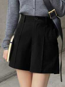 FRIFUL Women's Solid Color Slim Fit Casual Shorts, Spring/Summer - Black - View 3