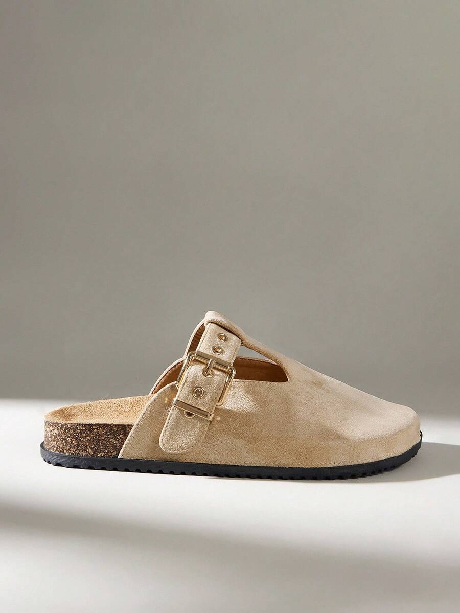 Solecia Sandal Selop Kasual Wanita Ujung Bulat Datar dengan Hiasan Paku Keling untuk Pantai dan Liburan, Warna Aprikot - Aprikot - View 1