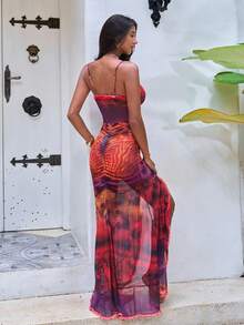 Opulessa 女士度假沙滩豹纹高开衩无袖罩衫 - 彩色 - 查看 2