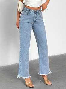 SHEIN Woman High Rise Crop Ankle Length Baby Blue Denim Jean - Light Wash - View 7