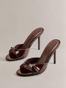 Women's Fashion Daily Versatile Slip-On Heeled Sandals With Lock Decor For Christmas - Chocolate Brown - View 1