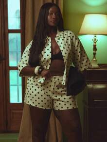 MUSERA Áo denim chấm bi tay ngắn cỡ lớn, cài cúc, thích hợp cho mùa xuân hè, thanh lịch, dễ thương, đi nghỉ mát, thường ngày, đi chơi, hoạt động ngoài trời. - Đen và trắng - Xem 4