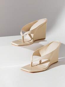 SHUZIA Women's Comfortable, Thong Wedge Sandals - Apricot - View 7